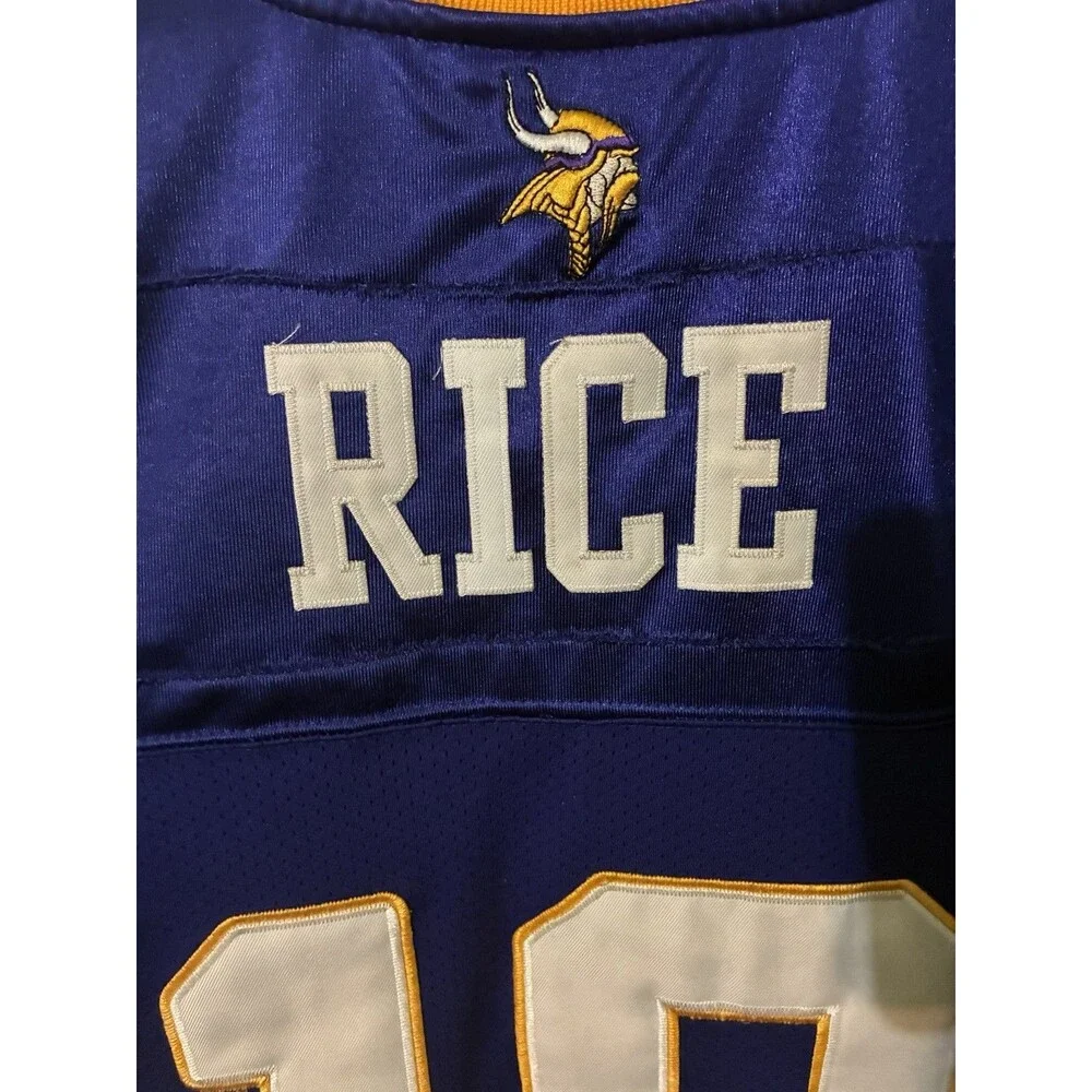 Reebok Minnesota Vikings Rice Stitched Jersey Purple #18 On Field NFL Sz 50